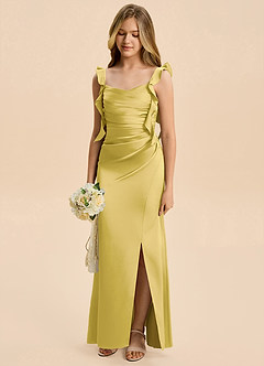 Azazie Jessamine Junior Canary A-Line Ruched Stretch Satin Dress image6