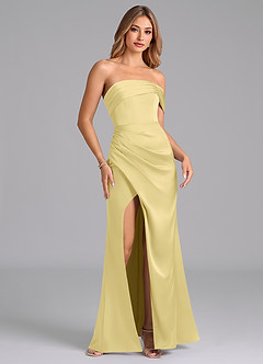 Azazie Lisbeth Bridesmaid Dresses Lemon Sorbet Mermaid Off the Shoulder Stretch Satin Convertible Dress image4