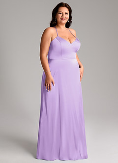 Azazie Mei Bridesmaid Dresses Lilac A-Line V-Neck Stretch Satin Dress image10