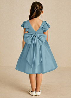 Azazie Kaeya Flower Girl Dresses Moody Blue A-Line Bow Tulle Dress image1