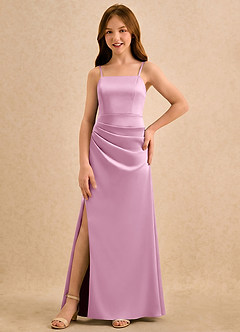 Azazie Cannoli Girls Formal Flower Girl Dresses Candy Pink A-Line Pleated Stretch Satin Dress image5