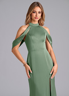 Azazie Bonny Final Sale Eucalyptus Mermaid Off the Shoulder Stretch Satin Dress image5