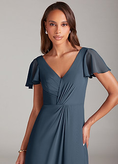 Azazie Soren Bridesmaid Dresses Neptune A-Line Ruched Chiffon Dress image6