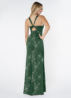 Azazie Mero Bridesmaid Dresses Eucalyptus Garden Floral Sheath Pleated Stretch Satin Dress image3