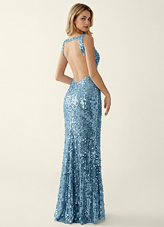 Gnoliama Bleu Robe de bal brodée de sequins image2