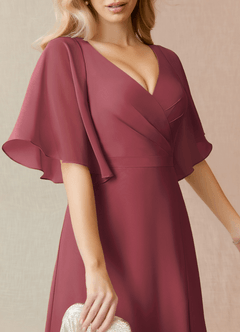 Azazie Cierra Brautjungfernkleider A-Linie V-Hals Chiffon Kleid Merlot image7