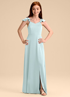 Azazie Everett Junior Jurk van Stretch Satijn met A-Lijn Boog Zeeglas image7