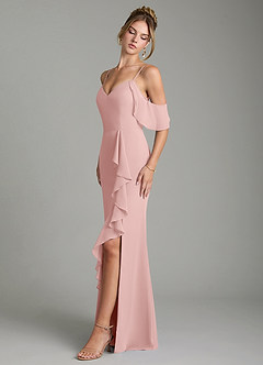 Azazie Alexys Jurken voor bruidsmeisjes Jurk van Chiffon met Kolom Off the Shoulder Poederroze image4