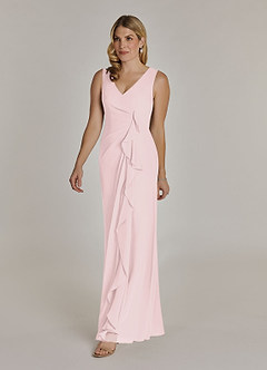 Azazie Manuella At-home Try On Dresses Blushing Pink A-Line V-Neck Pleated Chiffon Dress image5