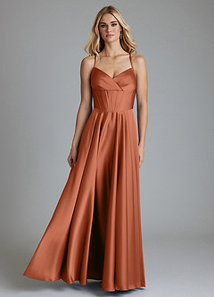 Azazie Alaia Final Sale Cedar Rose A-Line Corset Stretch Satin Dress image1