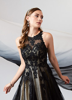 Azazie Melrose Wedding Dresses Black Champagne A-Line Sweetheart Lace Tulle Dress image8