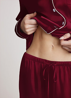 front Conjunto de pijama de satén de manga larga y pantalón