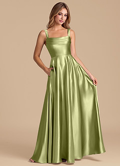 Azazie Shaude Robes de demoiselle d'honneur Robe Trapèze en Satiné métallisé Plissée Pistache image3