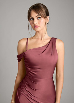 Azazie Madelyn Bridesmaid Dresses Merlot Mermaid One Shoulder Stretch Satin Convertible Dress image3