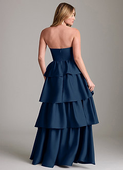 Azazie Faye Bridesmaid Dresses Dark Navy A-Line Ruched Stretch Satin Dress image2