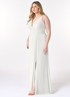 Azazie Maren Allure Brudepigekjoler En streg V-hals blonde Chiffon Gulv-længde Kjole image8