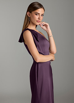 Azazie Rinna Brudtärnklänningar Klänning av Sjöjungfru i Stretch Satin Ruched Plommon image6