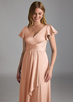 Azazie Omari Bridesmaid Dresses Rose Gold A-Line Stretch Satin Dress image4