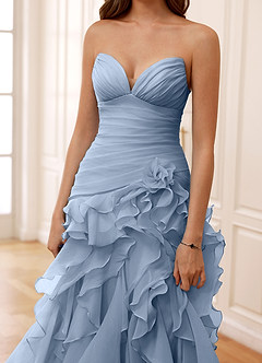 Christabelle Dusty Blue Sweetheart Ruffled Chiffon Dress image6