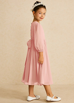 Azazie Lolo Robe Demoiselle D'honneur Fillette Robe Trapèze en Mousseline de soie avec manches Rosette image4