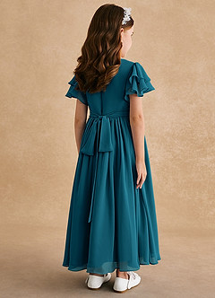 Azazie Ali Robe Demoiselle D'honneur Fillette Robe Trapèze en Mousseline de soie Plissée Bleu Encre image2