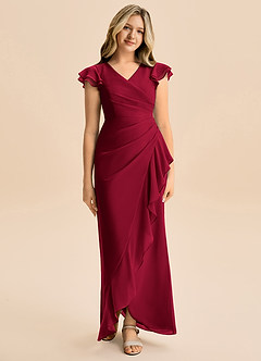 Azazie Julie Junior Meerjungfrau-Linie Gestreift Chiffon Kleid Burgunderrot image4