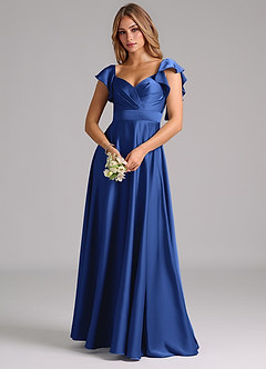Azazie Leilani Bridesmaid Dresses Royal Blue A-Line Ruched Stretch Satin Dress image7