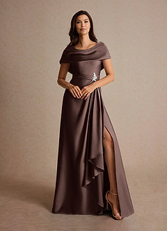Azazie Branford Mother of the Bride Dresses Ganache A-Line Pleated Stretch Satin Dress image13