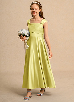 Azazie Bundle Girls Formal Flower Girl Dresses Lemon Sorbet A-Line Pleated Matte Satin Dress image5
