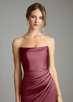 Azazie Leonis Bridesmaid Dresses Desert Rose Mermaid Pleated Stretch Satin Convertible Dress image4