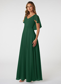Azazie Jamie Abiti da Damigella Abito A-Line in Chiffon Verde Scuro image3