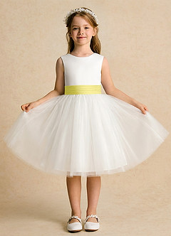 Azazie Sosie Flower Girl Dresses Ivory Canary A-Line Pleated Tulle Dress image2