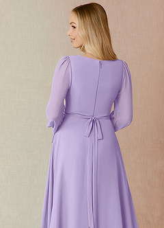Azazie Leonia Robes de demoiselle d'honneur Robe Trapèze en Mousseline de soie Manche longue Lilas image7