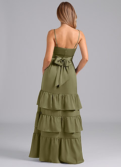 Azazie Nathalia Final Sale Pistachio A-Line Pleated Stretch Satin Dress image6