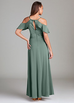 Azazie Dakota Bridesmaid Dresses Sea Moss A-Line Off the Shoulder Stretch Satin Dress image2