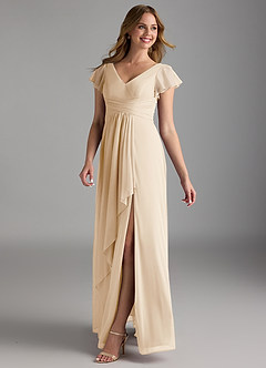 Azazie Omari Final Sale Champagne A-Line Mesh Dress image5