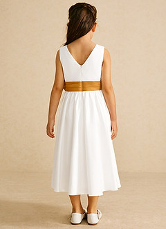 Azazie Darling Flower Girl Dresses Ivory Butterscotch A-Line Bow Cotton Dress image5