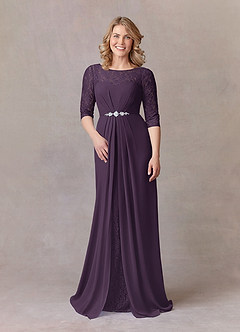 Azazie Leonine Kleider für die Brautmutter A-Linie Schaufel Spitze Chiffon Kleid Pflaume image3