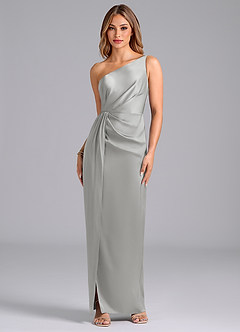 Azazie Naria Bridesmaid Dresses Silver Sheath One Shoulder Stretch Satin Dress image1