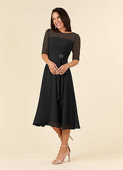 Azazie Naomi Abiti per la Madre della Sposa Abito A-Line in Chiffon Plissettato con Scollo a Barca Nero image3