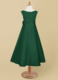 Azazie Lindy Flower Girl Dresses Dark Green A-Line Pleated Matte Satin Dress image11