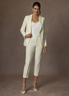 front Charlotte Marfim Conjunto de calça e blusa em tecido refinado