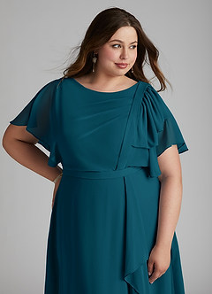 Azazie Aaliyah Modest Bridesmaid Dresses A-Line Scoop Pleated Chiffon Floor-Length Dress image11