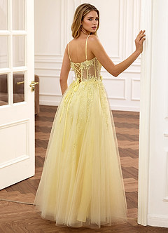 Eloise Jaune Robe de bal bustier à broderie florale et sequins, coupe trapèze image2