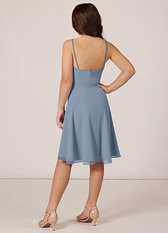 Azazie Kalie Junior Dusty Blue A-Line with Belt Chiffon Dress image4