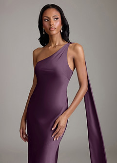 Azazie Galinda Suknie dla druhen Syrena Jedno ramię Satyna elastyczna Do ziemi Sukienka image3