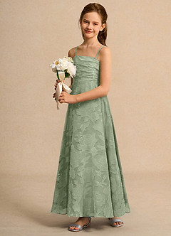 Azazie Pebbles Junior Formal Jurken voor bloemenmeisjes A-Lijn Jurk van Bloemen Burn-out Geplooid Stoffige Salie image5