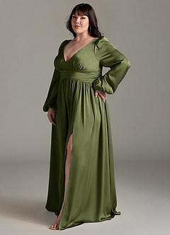 Azazie Norah Bridesmaid Dresses Olive A-Line Stretch Satin Dress image11