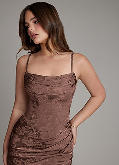 Azazie Electra Probar vestidos en casa Vestido de Jacquard De Chocolate de Jacquard Floral de Corte Sirena con Corsé image3