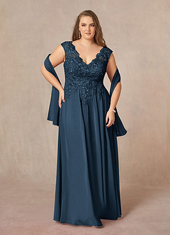 Azazie Amethyst Kleider für die Brautmutter A-Linie V-Hals Pailletten Chiffon Kleid Dunkelmarine image9